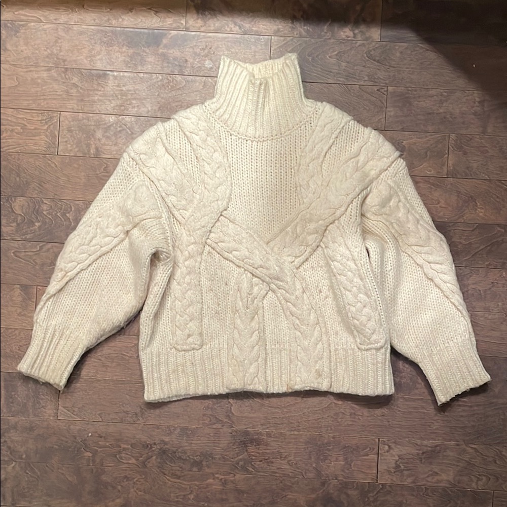 Zara Cream Cable Knit Turtleneck Sweater